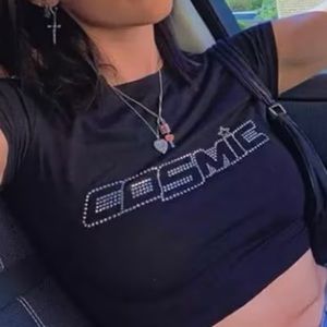 black "cosmic" gemstone baby tee